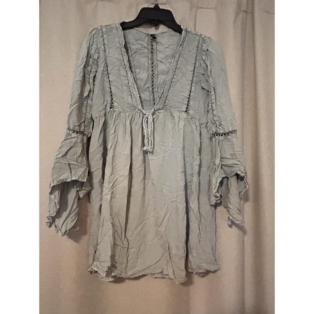 Pretty Little Thing Bohemian Babydoll Cutout Lace Dress Women Size 6 Small Gray